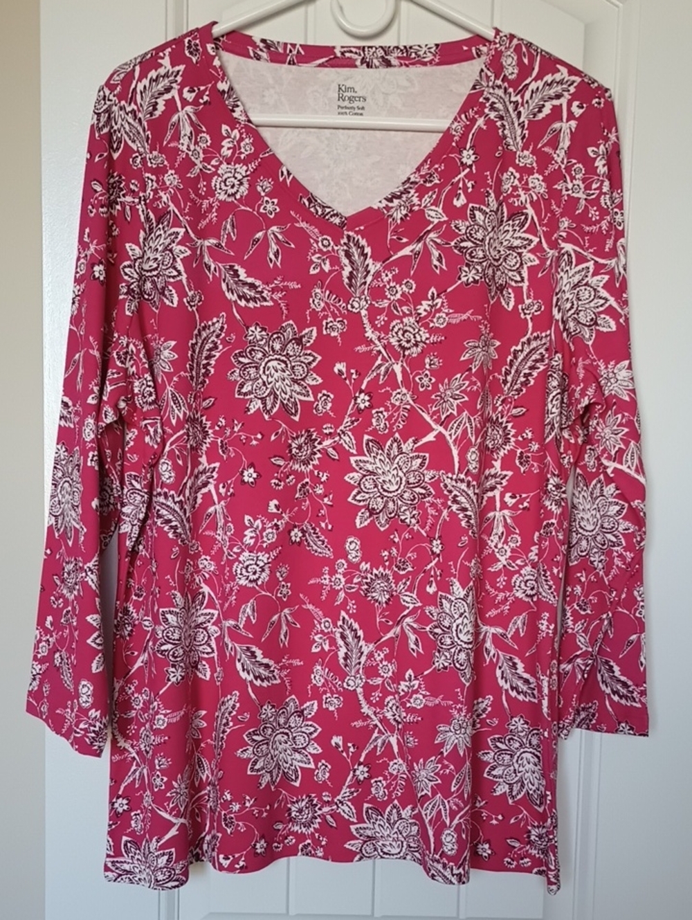 Kim Rogers Pink Floral V-Neck Long Sleeve Tunic